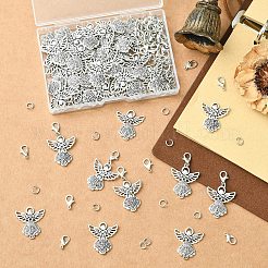 DIYキーホルダー作成キット  天使合金ペンダント50個を含む  304ステンレススチール丸カン50個  50個の亜鉛合金カニカン  プラチナ＆ステンレス鋼色  26x23.5x2.5mm  穴：1.5x4mm&nbsp;DIY-YW0017-96