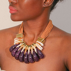 Aluminum & CCB & Acrylic Teardrop Bib Necklaces&nbsp;FS-WG64E85-04