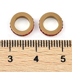 イオンプレーティング（IP）304ステンレススチールヨーロピアンビーズ  ポリマークレイラインストーン付き  大穴ビーズ  コラム  ゴールドカラー  シャム  10x2.5mm  穴：6mm&nbsp;STAS-Z090-03G-03