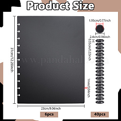 長方形PPプラスチックバインダー日記帳カバー6個  ルーズリーフリング40個付き  ブラック  310x230x1mm&nbsp;AJEW-NB0009-36B