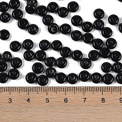 透明な色のガラスシードビーズ  ドーナツ  ブラック  6.5x3mm  穴：1.8mm  約30個/10g&nbsp;X1-SEED-P008-01A-02