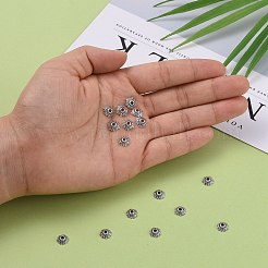 チベット風ビーズキャップ  鉛フリー＆ニッケルフリー＆カドミウムフリー  花  アンティークシルバー  約8mm長  厚さ2.5mm  穴：2mm&nbsp;LS-LFH10352Y-NF