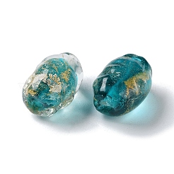 手作りの金砂ランプワーク ビーズ 連  オーバル  ミディアムターコイズ  11~12x17~17.5mm  穴：1.8mm  約25個/連  16.14''（41センチメートル）&nbsp;LAMP-Z007-05C