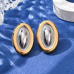 304ステンレススチール製ツートンオーバルスタッドピアス（女性用）  ゴールデン·ステンレス鋼色  27.5x18.5mm&nbsp;EJEW-A136-01A-GP