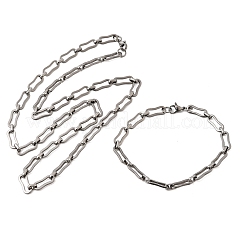 304ステンレススチールリンクチェーンブレスレット＆ネックレスジュエリーセット  カニカン付き  ステンレス鋼色  610mm&nbsp;SJEW-L199-14P