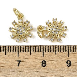 真鍮製マイクロパヴェキュービックジルコニアペンダント  花のチャーム  長持ちメッキ  カドミウムフリー＆鉛フリー  ラックめっき  丸カン付き  18KGP本金メッキ  12.5x10x3mm  穴：3.5mm&nbsp;KK-I358-063G-B