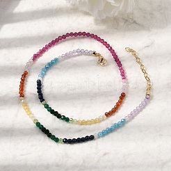 7 Chakra Faceted Round Cubic Zirconia Beaded Necklaces with Brass End Chains for Women&nbsp;NJEW-L014-05G