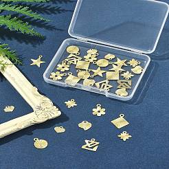 32個8スタイルラックメッキ真鍮チャーム  長持ちメッキ  鉛フリー＆カドミウムフリー  18KGP本金メッキ  混合図形  7~13.5x7.5~12.5x0.5~1mm  穴：1~1.2mm  4個/スタイル&nbsp;KK-FS0001-53