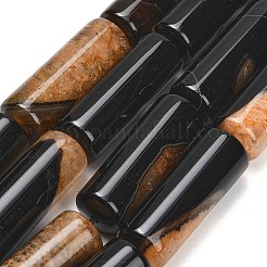 天然石瑪瑙ビーズ連売り  染め＆加熱  コラム  オレンジ  39.5~40x13.5~15mm  穴：1.2~1.4mm  約10個/連  15.51''~15.63