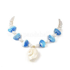 Summer Beach Natural Sea Shell Pendant Handmade Lampwork & Imitation Pearl Beaded Necklaces&nbsp;NJEW-JN06371