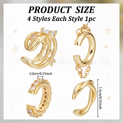 4Pcs Triple C-Shaped Alloy Micro Pave Clear Cubic Zirconia Cuff Earrings&nbsp;EJEW-WR0001-011