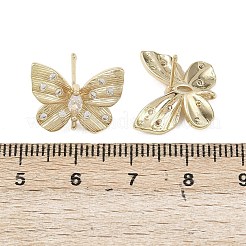 Butterfly Brass Micro Pave Clear Cubic Zirconia Stud Earring Findings&nbsp;KK-F921-02G