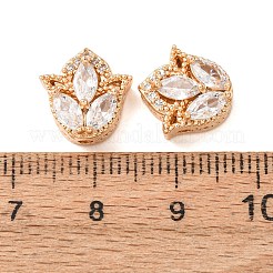 真鍮マイクロペーブクリアキュービックジルコニアビーズ  中空の花  18KGP本金メッキ  11.5x11.5x6mm  穴：1.6mm&nbsp;CU-CBAEC99-29G