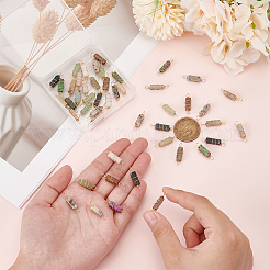 48Pcs 8 Colors Natural Mixed Gemstone Brass Wire Wrapped Column Connector Charms&nbsp;PALLOY-HY00042