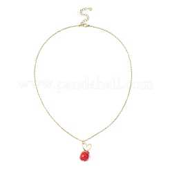 ハートペンダント付きレッドガラスパールナゲット 304ステンレススチールチェーンネックレス（女性用）  ゴールドカラー  17.87インチ（45.4cm）&nbsp;NJEW-JN05539
