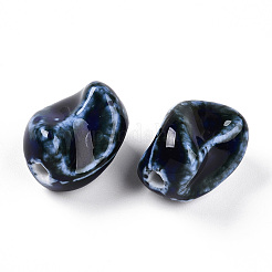 手作りの陶器ビーズ  ファンシーアンティーク施釉磁器  ナゲット  プルシアンブルー  20~21x16~17x14~15mm  穴：2.5~3.5mm&nbsp;PORC-N008-06B
