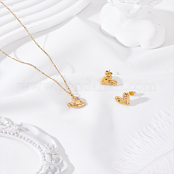 Stainless Steel Pave Colorful Cubic Zirconia Heart Necklaces & Stud Earrings Sets for Women&nbsp;SJEW-LP0001-42G