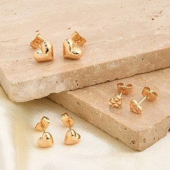 女性用真鍮スタッドピアスセット  ハート  18KGP本金メッキ  5~8x6~9.5mm  3のペア/セット&nbsp;EJEW-F352-01G-03