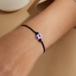 女性用PUレザーコードブレスレット  ハートの正方形  パープル  内径：1/4インチ（0.55cm）〜1/4インチ（0.65cm）&nbsp;LS-WB1863-1