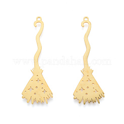 ハロウィン 201 ステンレス ペンダント  レーザー切断  魔女のほうき  18KGP本金メッキ  48x16x1mm  穴：1.5mm&nbsp;STAS-N090-LA985-2
