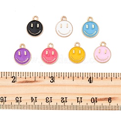28本7色合金エナメルチャーム  笑顔とフラットラウンド  ミックスカラー  14.5x12x1.5mm  穴：1.5mm  4個/カラー&nbsp;ENAM-FP0001-66