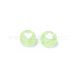 透明なアクリルビーズ  白いハートのフラットラウンド  薄緑  7x3.5mm  穴：1.8mm  約3700個/500g&nbsp;TACR-S150-05A-07