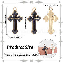 60本2色合金エナメルペンダント  クロス  ライトゴールド  ミックスカラー  25x14x2mm  穴：1.8mm  30個/カラー&nbsp;ENAM-SC0006-69