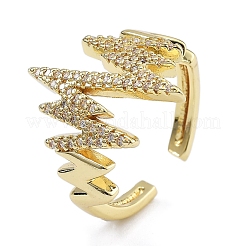 Rack Plating Brass Micro Pave Clear Cubic Zirconia Cuff Finger Rings for Women&nbsp;RJEW-M028-46G