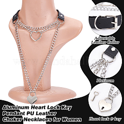 1Pc Aluminum Heart Lock Key Pendant PU Leather Choker Necklaces for Women&nbsp;NJEW-UN0001-69