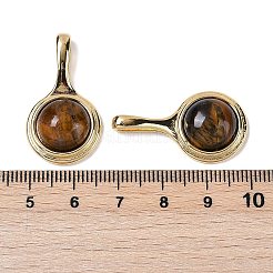 真鍮製、タイガーアイペンダント  フラットラウンド  18KGP本金メッキ  31x27x7mm  穴：10x2mm&nbsp;KK-Q030-20G
