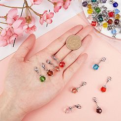 ガラスチャーム  304ステンレススチールのロブスタークロウ留め金と合金金具付き  ミックスカラー  30mm  ビーズ：10mm  留め金：12x7x3.5mm  30個/箱。&nbsp;HJEW-SC0001-07