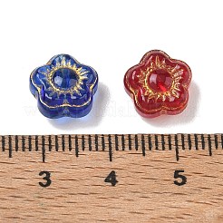 焼き絵の具、混合スタイル、ガラスビーズ  ゴールドライン入り  花  ミックスカラー  9x9x5mm  穴：1mm&nbsp;GL-CBA8D6A-07