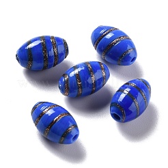 手作りゴールドパウダー入りランプワークビーズ  オリーブ  ブルー  16.5x10.5mm  穴：2~2.4mm  約25個/連  15.94インチ（40.5cm）&nbsp;LAMP-F020-35C