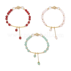 3Pcs Natural Quartz Crystal & Carnelian & Rose Quartz & Green Aventurine Round Beaded Charm Bracelets for Women&nbsp;BJEW-JB11931