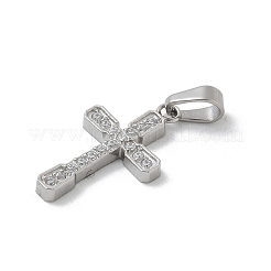 304ステンレススチールマイクロパヴェキュービックジルコニアペンダント  クロスチャーム  ステンレス鋼色  17.5x10x1.8mm  穴：4x2.5mm&nbsp;STAS-Z107-08P-18