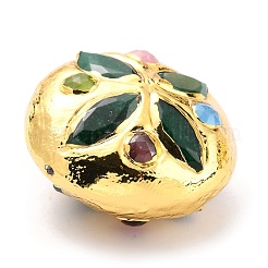 天然のクォーツビーズ  金色の真鍮のパーツと猫の目  染め  フラットラウンド  ミックスカラー  24.5~25x24~24.5x13~14.5mm  穴：0.8mm&nbsp;G-B011-13G
