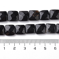 染色・加熱された天然黒瑪瑙ビーズ連売り  多面カット正方形  10x10x5mm  穴：1.2mm  約20個/連  7.95''（20.2センチメートル）&nbsp;G-K359-B13-01