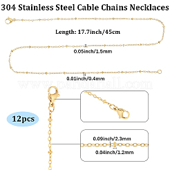 1.5mm 304ステンレススチール製サテライトチェーンネックレス12個  カニカン付き  ゴールドカラー  17.7インチ（45cm）&nbsp;MAK-BBC0001-30