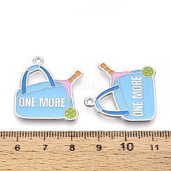 合金エナメルスポーツペンダント  ピックルボールパドルバッグ（単語「one more」付き）  プラチナ  27x25x1mm  穴：1.6mm&nbsp;ENAM-T022-64P