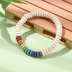Dyed Natural Lava Rock Disc Beaded Stretch Bracelets&nbsp;BJEW-TA00342-02