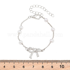 Alloy Micro Pave Clear Cubic Zirconia Bowknot Link Bracelets for Women&nbsp;AL-CBA3C8B-07B-P