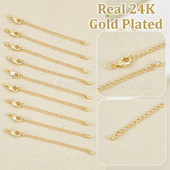 長持ちするメッキ真鍮チェーンエクステンダー24セット  カニカンとボールチープ付き  24KGP本金メッキ  12x7x3mm  穴：3.5mm  チェーンの長さ：65mm  リング：5x1mm&nbsp;KK-UN0002-51