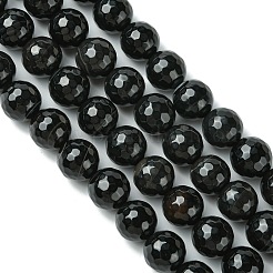 天然オニキスラウンドビーズ連  染め＆加熱  多面カット  ブラック  12mm  穴：1mm  約30個/連  14.56インチ&nbsp;G-L084-12mm-28