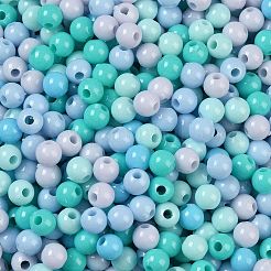 不透明なアクリルビーズ  ラウンド  ダークターコイズ  4mm  穴：1.2mm&nbsp;X1-OACR-H118-07B-04