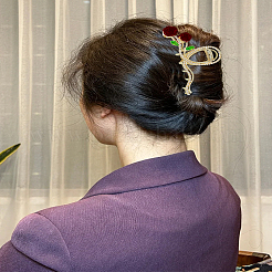 合金ラインストーン爪ヘアクリップ1個  エナメルスタイル  ベルベットの花付き  ファイヤーブリック  63x125x39mm&nbsp;PHAR-LP0001-37