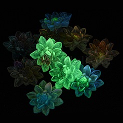 光る透明エポキシ樹脂デコデンカボション  暗闇で光るグリッターパウダー入りの花  ミックスカラー  36.5x39x9.5mm&nbsp;CRES-M032-04D