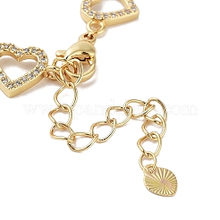 Rack Plating Brass Pave Clear Cubic Zirconia Heart Link Chain Bracelets for Women&nbsp;BJEW-R317-12G