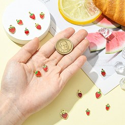 14個 7スタイル 304ステンレススチールエナメルペンダント  イオンプレーティング（ip）  ゴールドカラー  ストロベリーチャーム  レッド  10.5~15.5x7~10.5x1~1.5mm  穴：1~2mm&nbsp;STAS-CJ0002-95