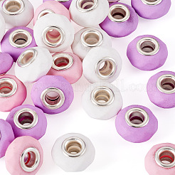 スプレー塗装ファセット樹脂ヨーロピアンビーズ30個  大穴ビーズ  銀色メッキの真鍮芯のロンデル  ピンク  15x8.5mm  穴：5mm&nbsp;RESI-TADJ0001-05C