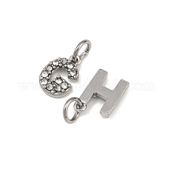 304ステンレススチールラインストーンペンダント  文字a~zのチャーム  丸カン付き  ステンレス鋼色  8~9.5x5.5~8.5x2mm  穴：3.5mm&nbsp;STAS-B108-03P-A